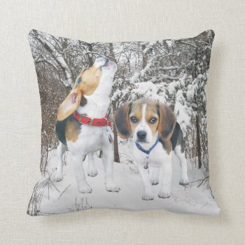 Beagle Pups In Woodland Snow Pillow by WackemArt at Zazzle