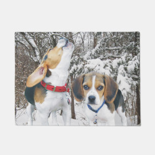 Beagle Pups Snowy Woods Door Mat