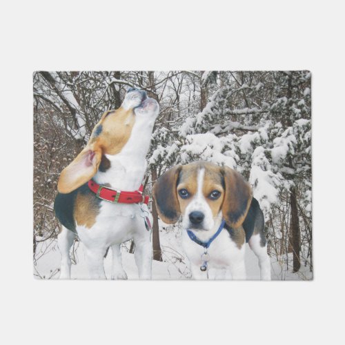 Beagle Pups Snowy Woods Door Mat