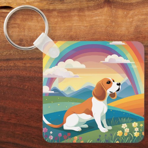 Beagle Rainbow Bridge Memorial Custom Dog Name Keychain