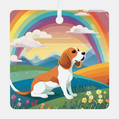 Beagle Rainbow Bridge Memorial Custom Dog Name Metal Ornament