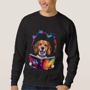 Beagle Reading Book Dog Funny Animal Art Print Gra Sweatshirt