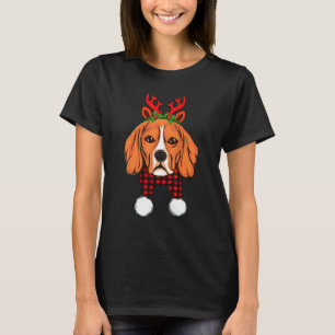 Beagle Red Plaid Pattern Reindeer Antlers T-Shirt