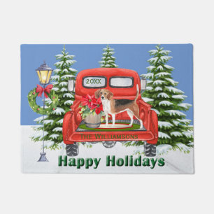 Beagle Red Vintage Truck Family Name Doormat