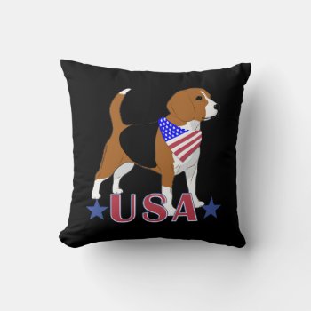 Beagle Red White Blue Usa Patriotic Black Throw Pillow by FavoriteDogBreeds at Zazzle
