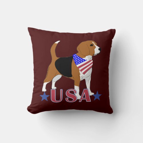 Beagle Red White Blue USA Patriotic Red Throw Pillow