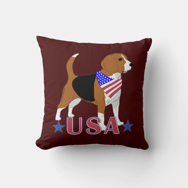Beagle Red White Blue USA Patriotic Red Throw Pillow (Front)