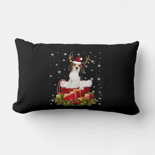 Beagle Reindeer Pressent Christmas Gift Lumbar Pillow
