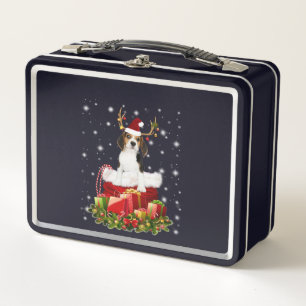 Beagle Reindeer Pressent Christmas Gift Metal Lunch Box