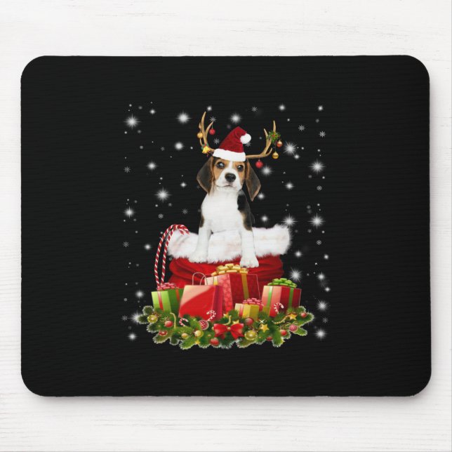 Beagle Reindeer Pressent Christmas Gift Mouse Pad (Front)