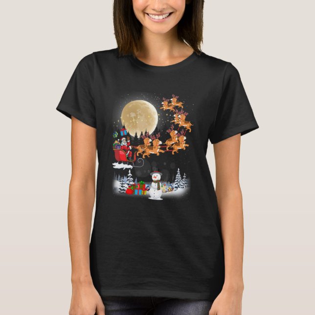 Beagle Reindeer Santa Sleigh Christmas Dog T-Shirt (Front)