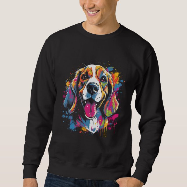 Beagle Retro Rainbow Color Splashes Design Sweatshirt (Front)