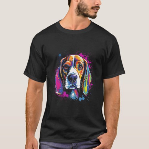Beagle Retro Rainbow Splashes Design  T_Shirt