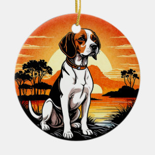 Beagle Retro Sunset Dog Lover Ceramic Ornament