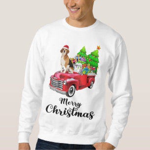 Beagle Ride Red Truck Christmas Pajama Sweatshirt
