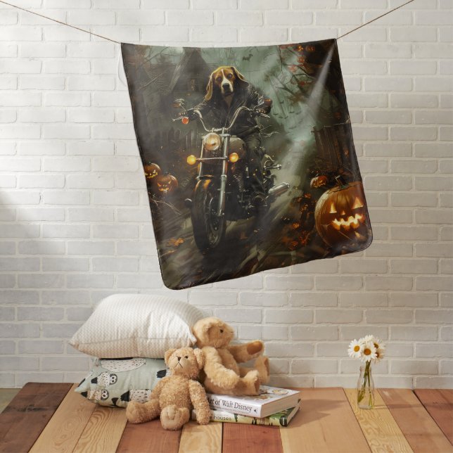 Beagle Riding Motorcycle Halloween Scary  Baby Blanket (In Situ)