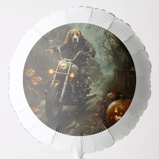 Beagle Riding Motorcycle Halloween Scary  Balloon (Front)