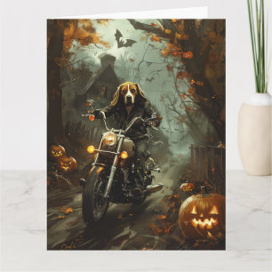 Beagle Riding Motorcycle Halloween Scary Card