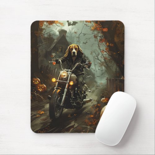 Beagle Riding Motorcycle Halloween Scary  Mouse Pad
