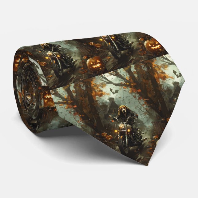Beagle Riding Motorcycle Halloween Scary  Neck Tie (Rolled)