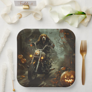 Beagle Riding Motorcycle Halloween Scary  Paper Plates