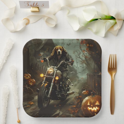 Beagle Riding Motorcycle Halloween Scary  Paper Plates