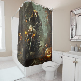 Beagle Riding Motorcycle Halloween Scary Shower Curtain