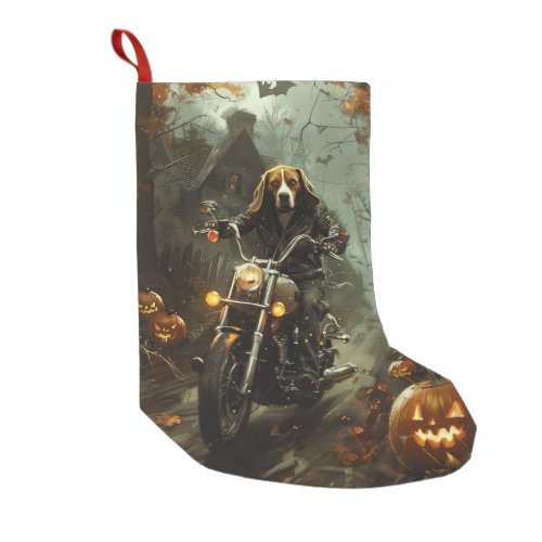 Beagle Riding Motorcycle Halloween Scary  Small Christmas Stocking