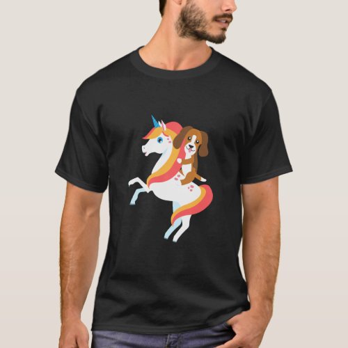 Beagle Riding Unicorn Cute Funny Dog Halloween Cos T_Shirt