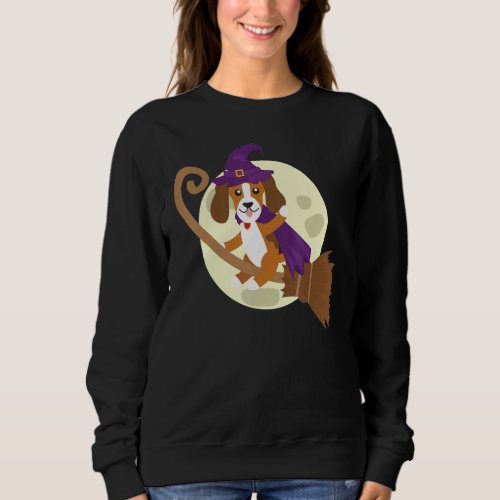 Beagle Riding Witch Broom Cute Dog Animal Hallowee Sweatshirt