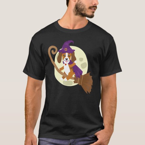 Beagle Riding Witch Broom Cute Dog Animal Hallowee T_Shirt