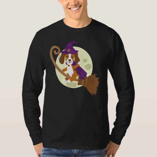 Beagle Riding Witch Broom Cute Dog Animal Hallowee T_Shirt