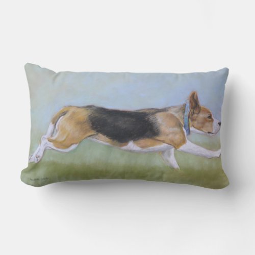 Beagle Running Dog Art Throw Pillow