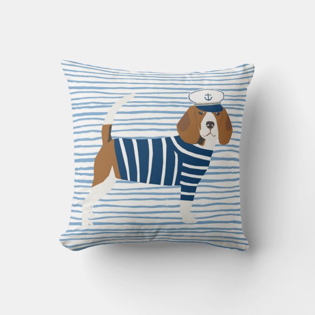 Beagle sailor dog cute nautical themed sailor dog throw pillow (Front)