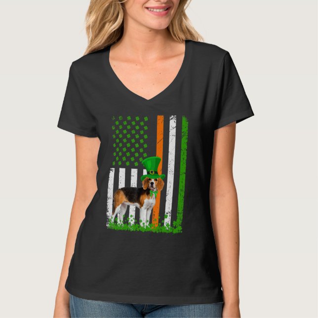 Beagle Saint Patrick's Day Dogs Lover American Fla T-Shirt (Front)