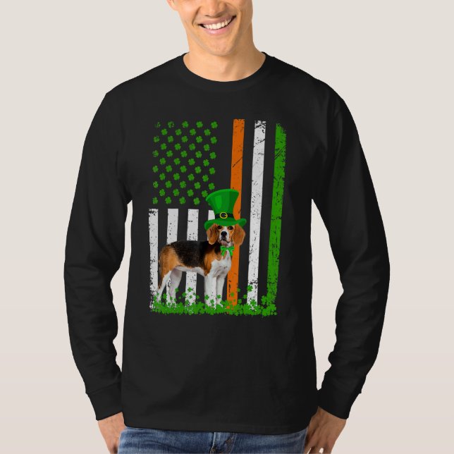 Beagle Saint Patrick's Day Dogs Lover American Fla T-Shirt (Front)