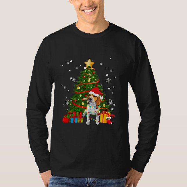 Beagle Santa Christmas Tree Light Pajama Dog Xmas T-Shirt (Front)