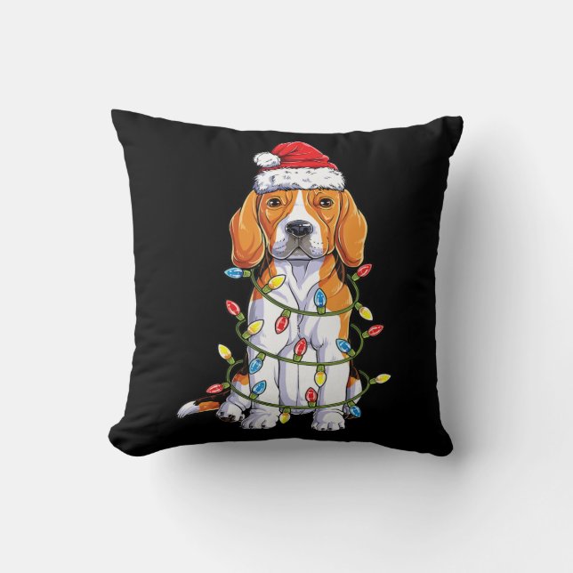 Beagle Santa Christmas Tree Lights Xmas Gifts Boys Throw Pillow (Front)