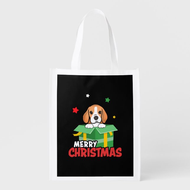 Beagle Santa Dog Lovers Merry Christmas Xmas  Grocery Bag (Front)