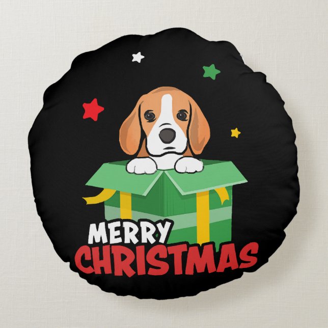 Beagle Santa Dog Lovers Merry Christmas Xmas  Round Pillow (Back)