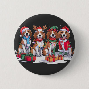Beagle Santa hat antlers elf Christmas lights Button