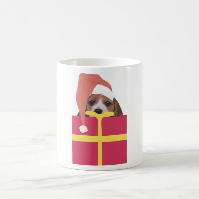 Beagle Santa Hat Gift Box Coffee Mug (Center)