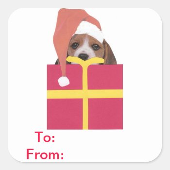 Beagle Santa Hat Gift Tags Sticker by walkandbark at Zazzle