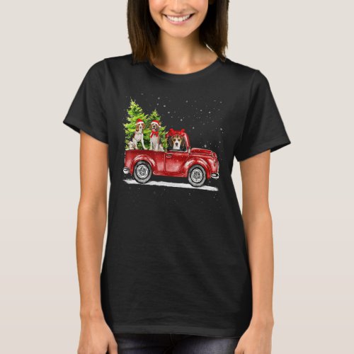 Beagle Santa Reindeer Red Truck Snow Christmas Tre T_Shirt