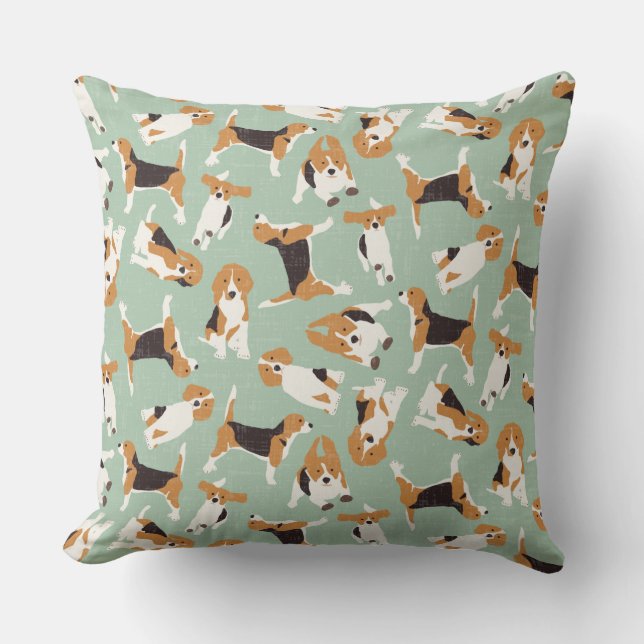 beagle scatter mint throw pillow (Front)