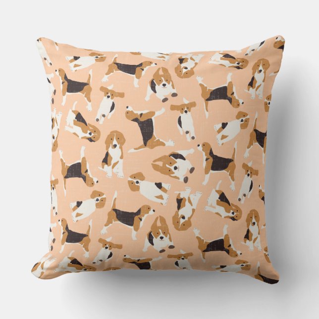 beagle scatter peach throw pillow (Front)