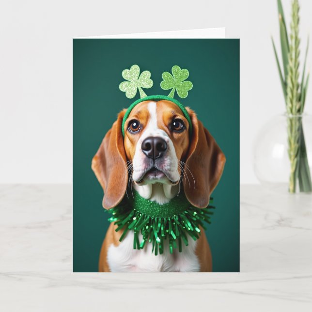 Beagle Shamrock Celebration Card (Front)