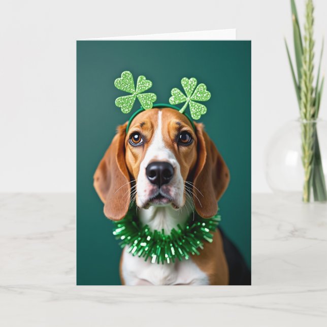 Beagle Shamrock Holiday Card (Front)
