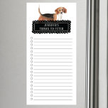 Beagle Shopping List  Magnetic Notepad<br><div class="desc">Adorable things to fetch Beagle dog with a black chalkboard frame personalized with your name.</div>
