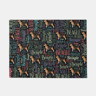 Beagle silhouette and word art pattern doormat